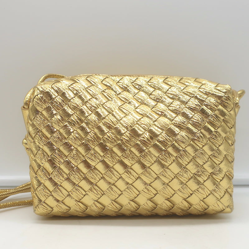 Bottega Veneta Mini Loop Camera Bag Gold Metallic Intrecciato Leather Crossbody