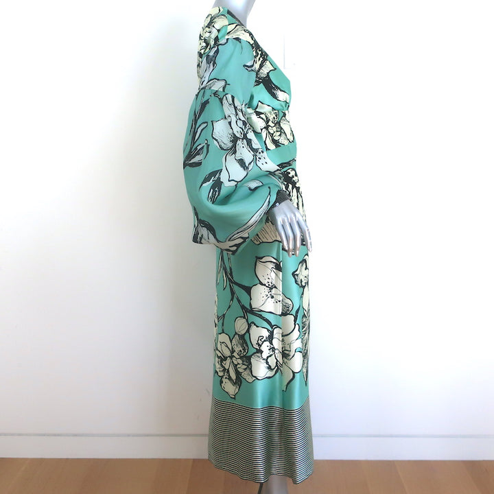 Silvia Tcherassi Babette Sequin-Trim Midi Dress Aqua Floral Silk Size Small
