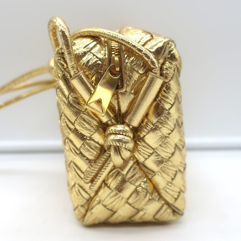 Bottega Veneta Mini Loop Camera Bag Gold Metallic Intrecciato Leather Crossbody