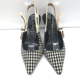 Christian Dior J'Adior Slingback Pumps Black & Cream Houndstooth Wool Size 36.5