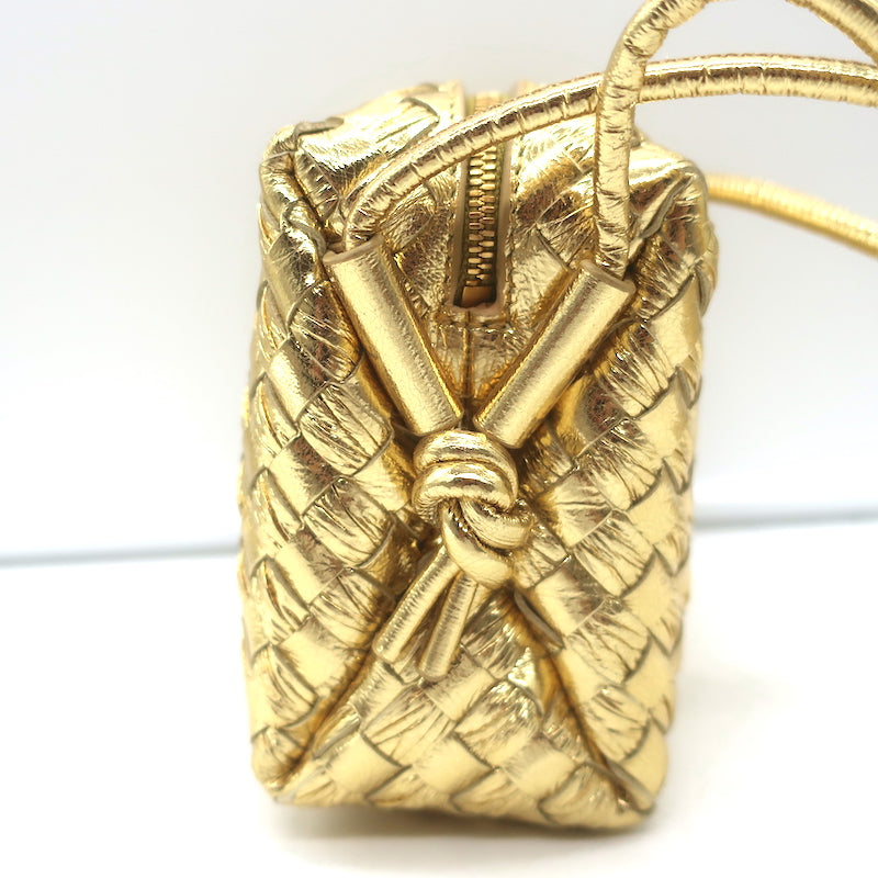 Bottega Veneta Mini Loop Camera Bag Gold Metallic Intrecciato Leather Crossbody