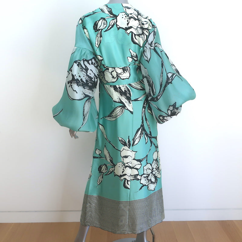 Silvia Tcherassi Babette Sequin-Trim Midi Dress Aqua Floral Silk Size Small