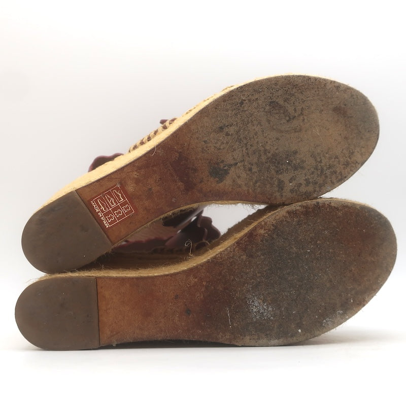 Chloe Lauren Platform Espadrille Wedge Sandals Rust Scalloped Leather Size 37