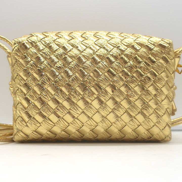 Bottega Veneta Mini Loop Camera Bag Gold Metallic Intrecciato Leather Crossbody