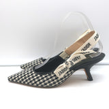 Christian Dior J'Adior Slingback Pumps Black & Cream Houndstooth Wool Size 36.5