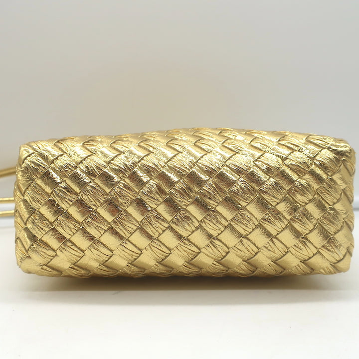 Bottega Veneta Mini Loop Camera Bag Gold Metallic Intrecciato Leather Crossbody