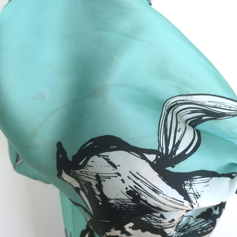 Silvia Tcherassi Babette Sequin-Trim Midi Dress Aqua Floral Silk Size Small