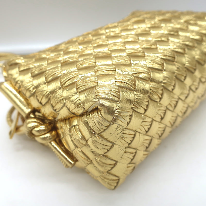 Bottega Veneta Mini Loop Camera Bag Gold Metallic Intrecciato Leather Crossbody
