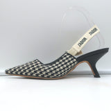 Christian Dior J'Adior Slingback Pumps Black & Cream Houndstooth Wool Size 36.5