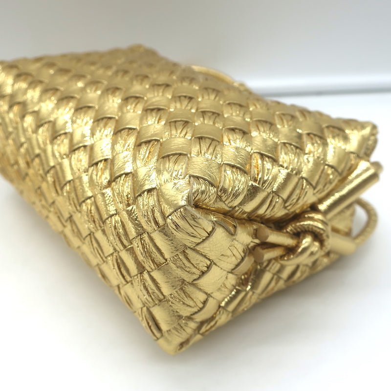 Bottega Veneta Mini Loop Camera Bag Gold Metallic Intrecciato Leather Crossbody