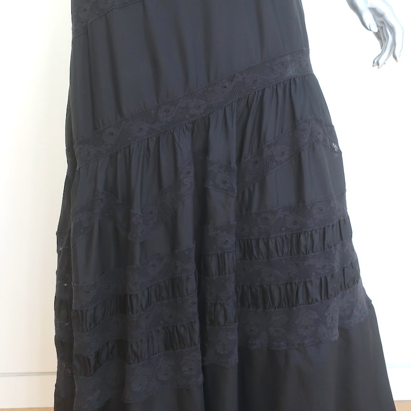 LoveShackFancy Idalia Lace-Trimmed Maxi Dress Black Silk Size 4