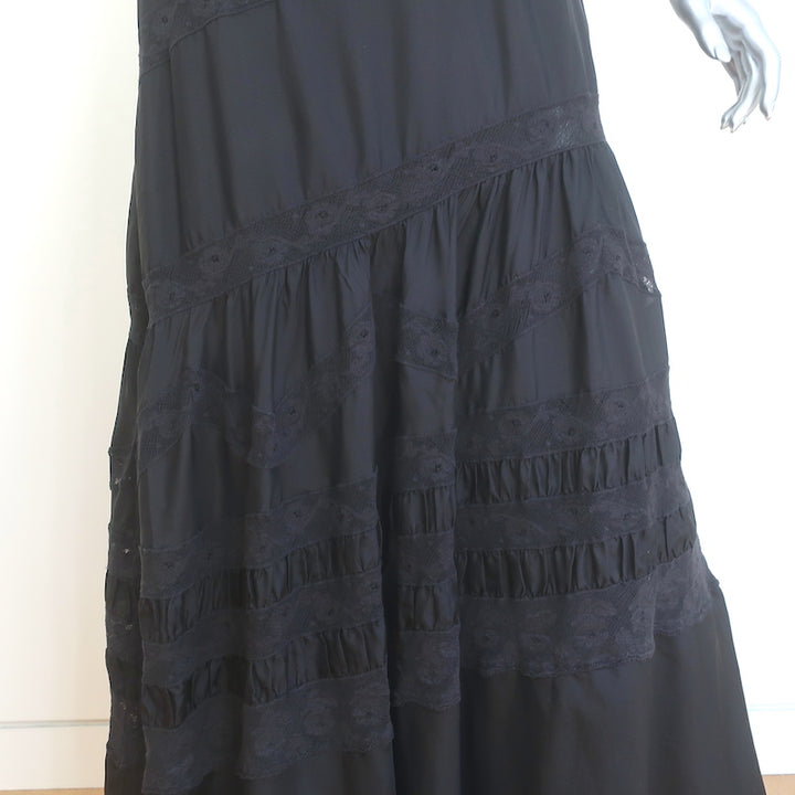 LoveShackFancy Idalia Lace-Trimmed Maxi Dress Black Silk Size 4