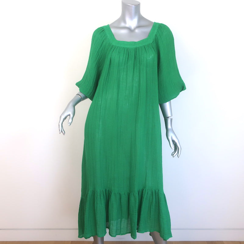 Lisa Marie Fernandez The Poet Belted Midi Dress Green Linen-Blend Size 1