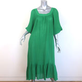 Lisa Marie Fernandez The Poet Belted Midi Dress Green Linen-Blend Size 1