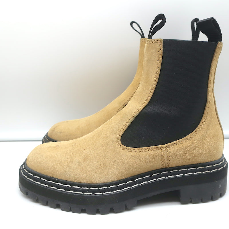 Proenza Schouler Chelsea Boots Beige Suede Size 38.5 Lug Sole Ankle Boots