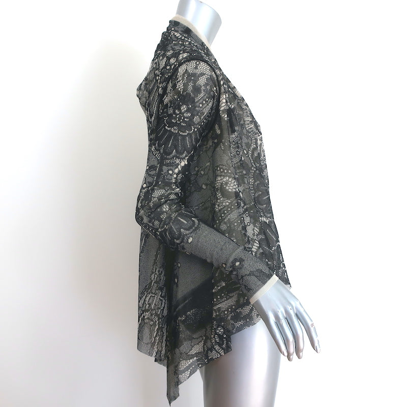 Fuzzi Jean Paul Gaultier Lace Print Mesh Draped Cardigan Black Size Small