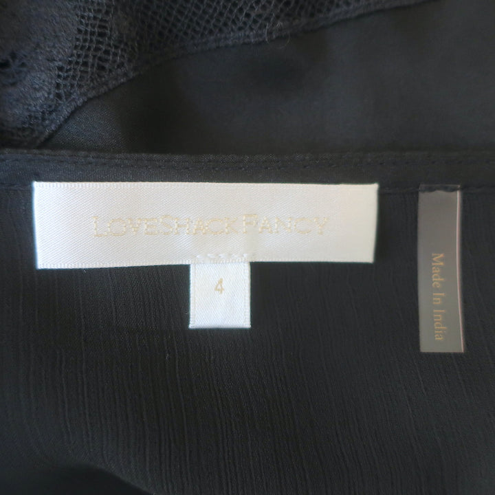 LoveShackFancy Idalia Lace-Trimmed Maxi Dress Black Silk Size 4