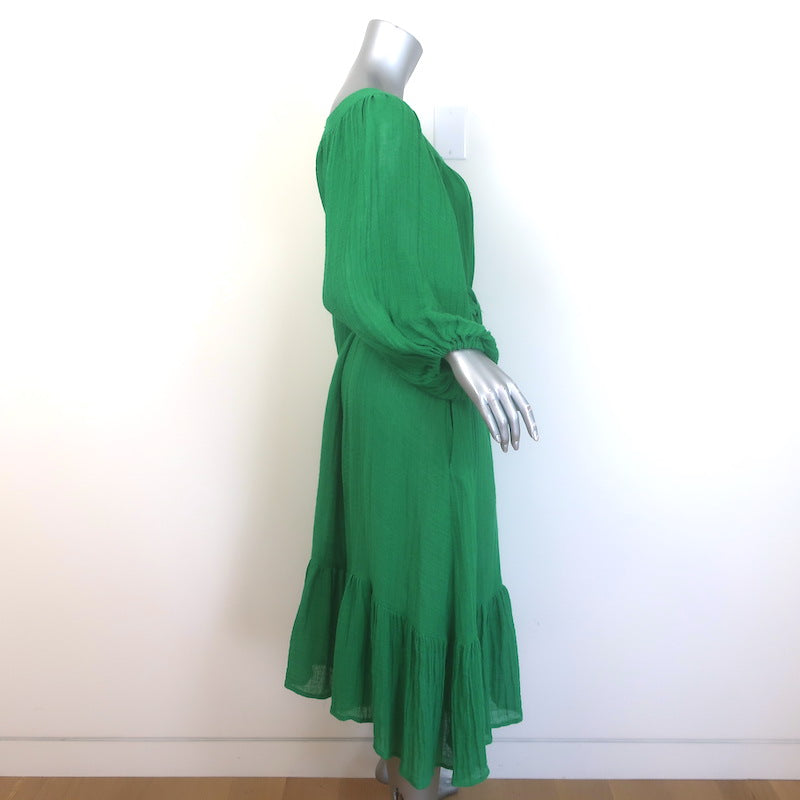 Lisa Marie Fernandez The Poet Belted Midi Dress Green Linen-Blend Size 1