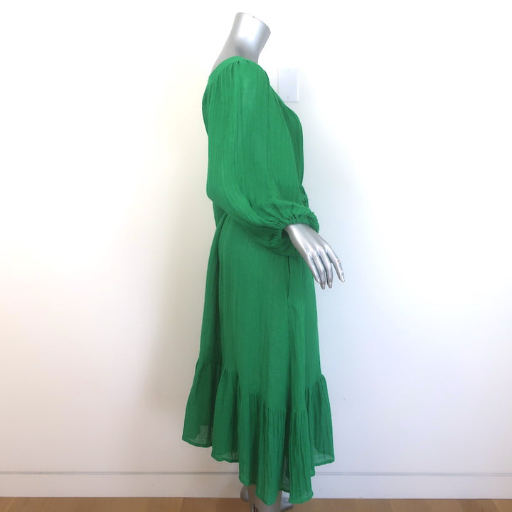 Lisa Marie Fernandez The Poet Belted Midi Dress Green Linen-Blend Size 1