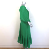 Lisa Marie Fernandez The Poet Belted Midi Dress Green Linen-Blend Size 1