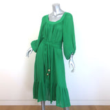 Lisa Marie Fernandez The Poet Belted Midi Dress Green Linen-Blend Size 1