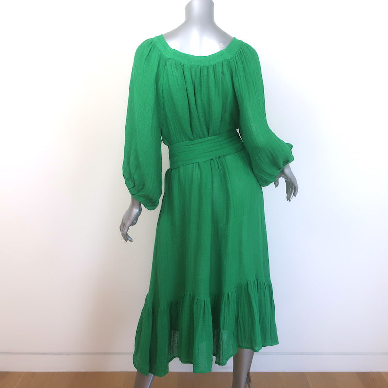 Lisa Marie Fernandez The Poet Belted Midi Dress Green Linen-Blend Size 1