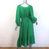 Lisa Marie Fernandez The Poet Belted Midi Dress Green Linen-Blend Size 1