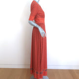 Ralph Lauren RRL Short Sleeve Maxi Dress Persimmon Printed Cotton-Linen Size 2