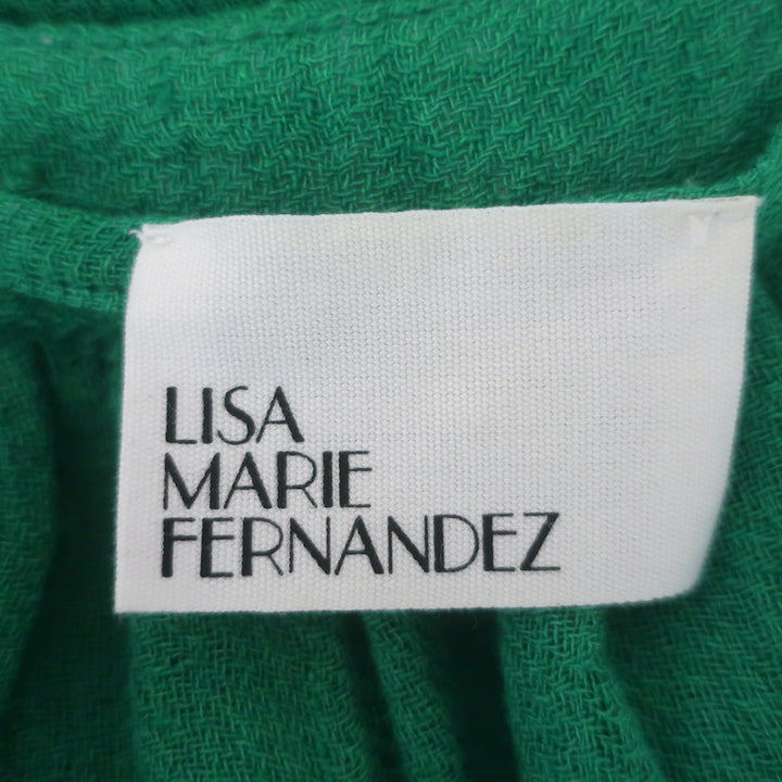 Lisa Marie Fernandez The Poet Belted Midi Dress Green Linen-Blend Size 1