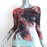 Jean Paul Gaultier Soleil Palm Tree Long Sleeve Mesh Top Red/Blue Size Medium