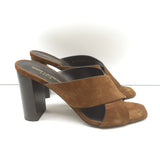 Saint Laurent Loulou Crisscross Mule Sandals Brown Suede Size 39 Open Toe Heels