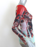 Jean Paul Gaultier Soleil Palm Tree Long Sleeve Mesh Top Red/Blue Size Medium