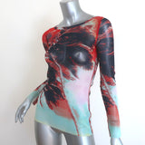 Jean Paul Gaultier Soleil Palm Tree Long Sleeve Mesh Top Red/Blue Size Medium