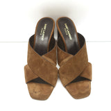 Saint Laurent Loulou Crisscross Mule Sandals Brown Suede Size 39 Open Toe Heels