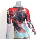 Jean Paul Gaultier Soleil Palm Tree Long Sleeve Mesh Top Red/Blue Size Medium