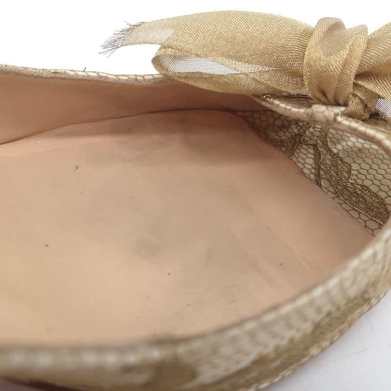 Christian Louboutin Moon Bow Lace Peep Toe Pumps Cream/Gold Size 38.5