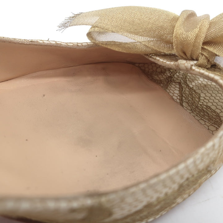 Christian Louboutin Moon Bow Lace Peep Toe Pumps Cream/Gold Size 38.5