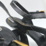 Saint Laurent Tribute 105 Platform T-Strap Sandals Black Leather Size 37
