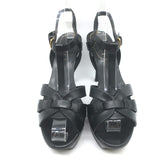 Saint Laurent Tribute 105 Platform T-Strap Sandals Black Leather Size 37