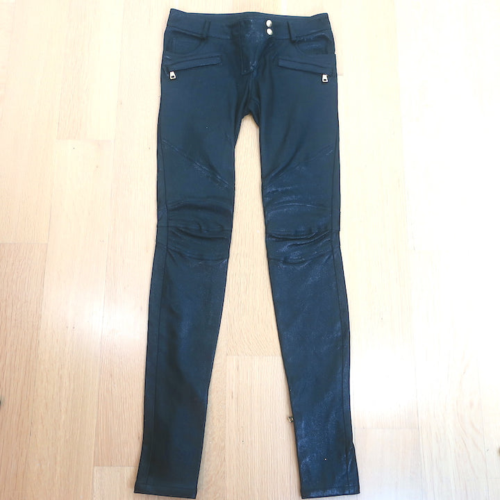 Balmain Leather Skinny Biker Pants Black Size 36