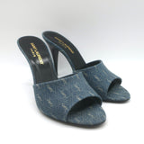 Saint Laurent LA 16 Monogram Denim Mules Size 35.5 Open Toe Sandals