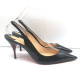 Christian Louboutin Clare 80 Slingback Pumps Black Patent Leather Size 37