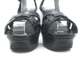 Saint Laurent Tribute 105 Platform T-Strap Sandals Black Leather Size 37