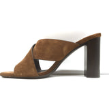 Saint Laurent Loulou Crisscross Mule Sandals Brown Suede Size 39 Open Toe Heels