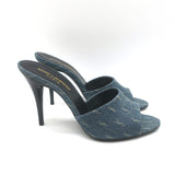 Saint Laurent LA 16 Monogram Denim Mules Size 35.5 Open Toe Sandals