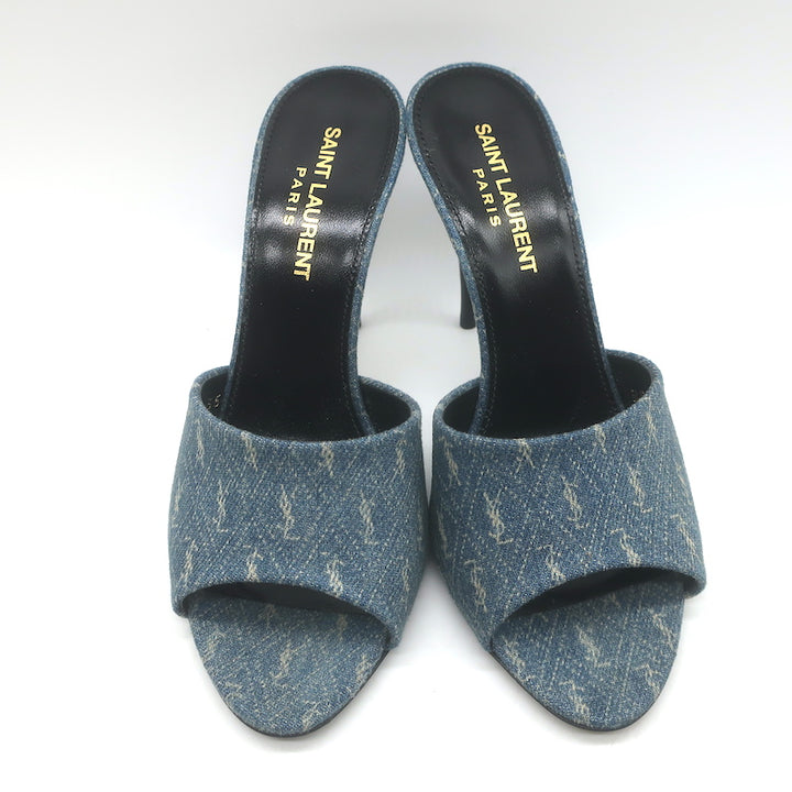 Saint Laurent LA 16 Monogram Denim Mules Size 35.5 Open Toe Sandals