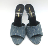 Saint Laurent LA 16 Monogram Denim Mules Size 35.5 Open Toe Sandals