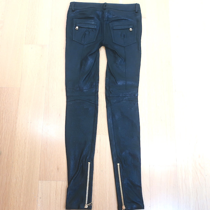 Balmain Leather Skinny Biker Pants Black Size 36