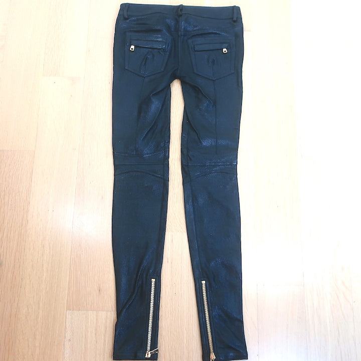 Balmain Leather Skinny Biker Pants Black Size 36