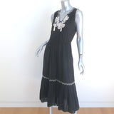 Ulla Johnson Embroidered Sleeveless Midi Dress Black Cotton Size 2